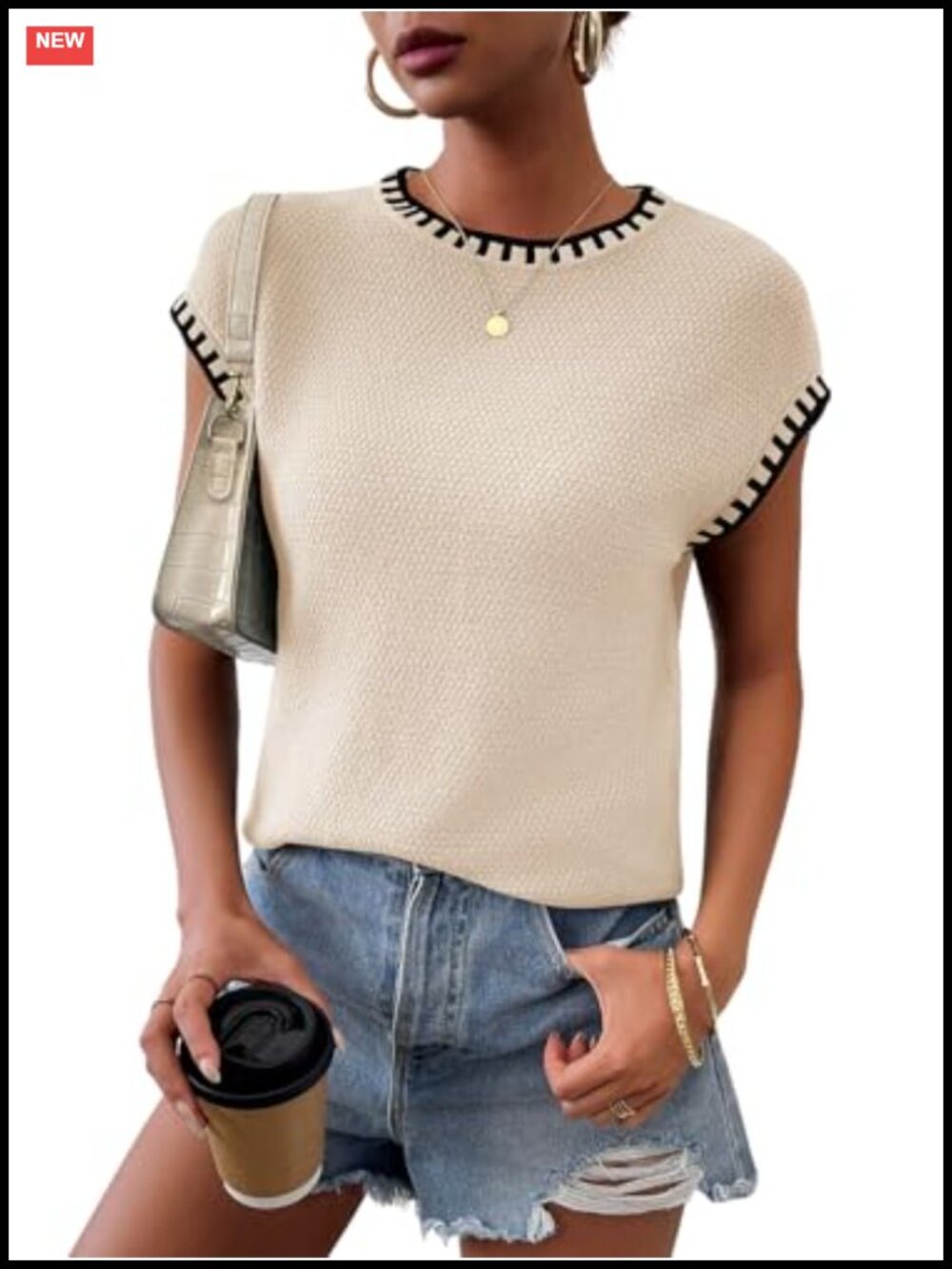 Women's Cap Sleeve Knit Sweater Vest Crew Neck Sleeveless Tank Tunic Top